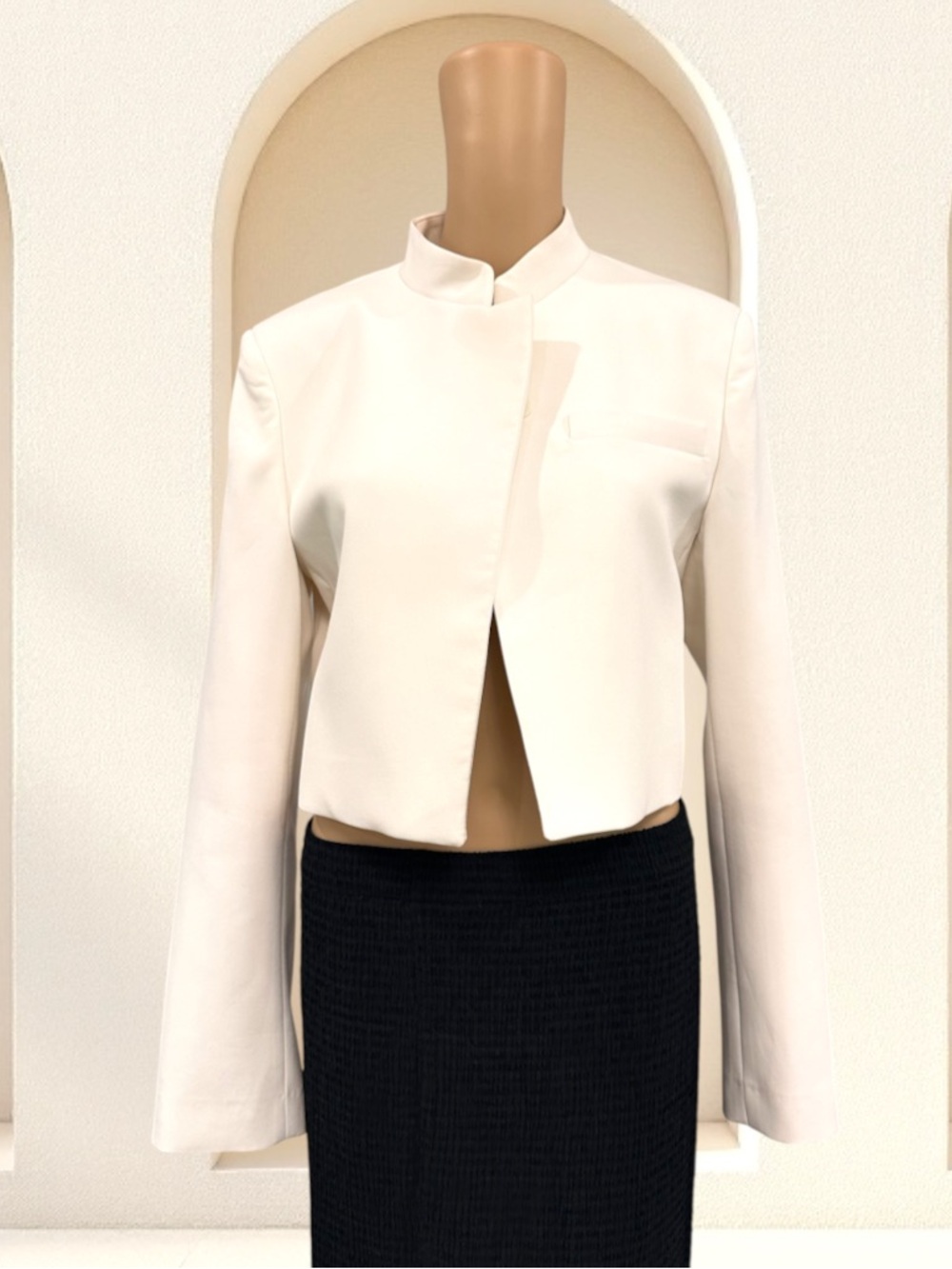 Zara Cream Stand-Collar Cropped Jacket